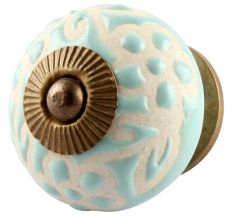 Sage Green Etched Ceramic Floral Drawer Knob Online